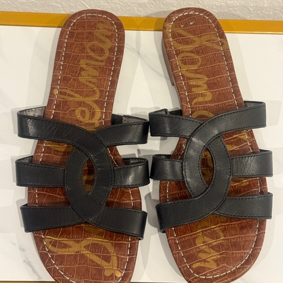 Sam Edelman Black and Brown Leather slides Sandals with Flat Sole - Picture 2 of 4